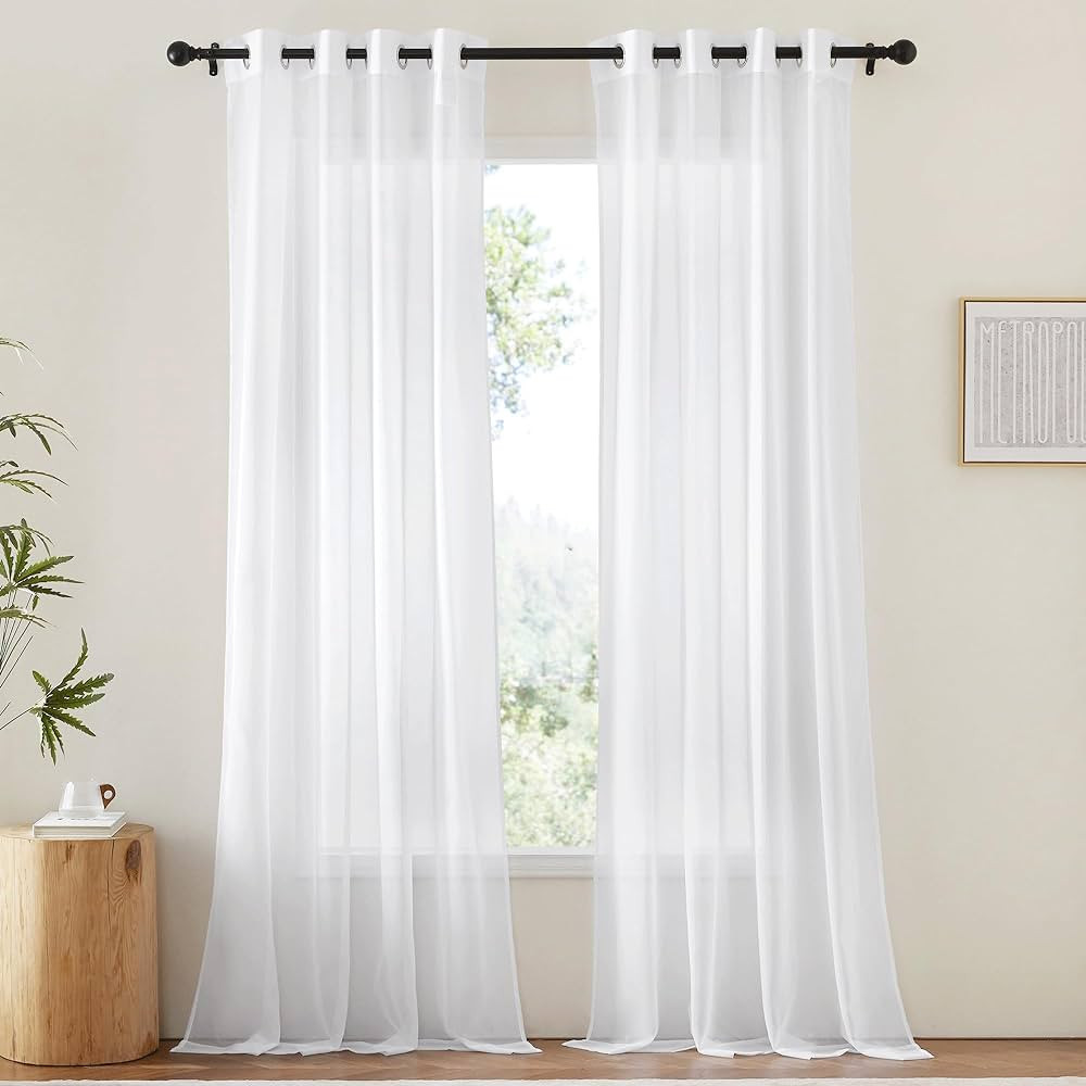 NICETOWN White Sheer Curtains & Drapes 96 inches Long for Living Room - Grommet Top Solid Lightwe... | Amazon (US)