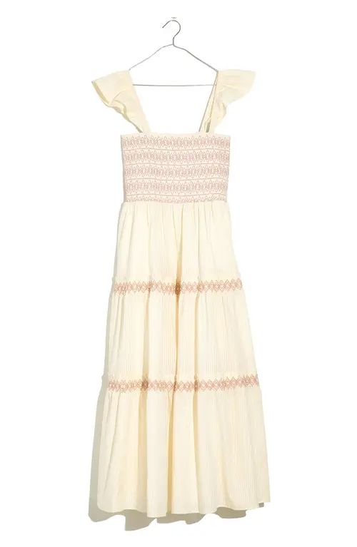 Madewell Lucie Smocked Tiered Midi Dress in Lighthouse at Nordstrom, Size X-Large | Nordstrom