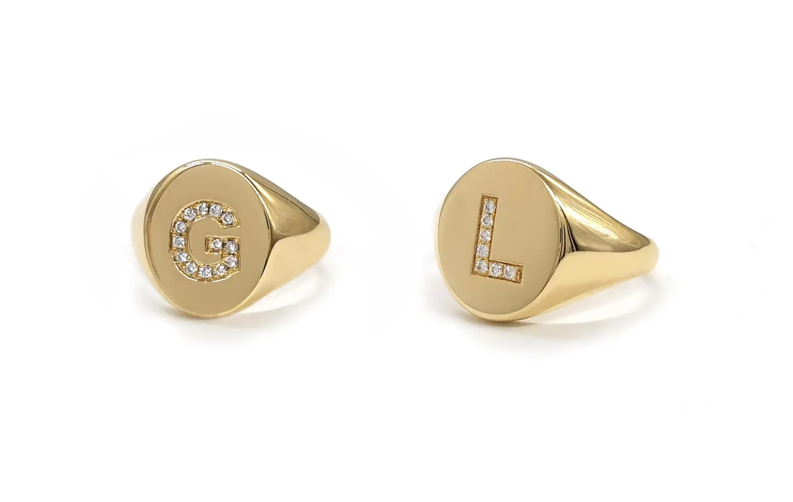 Diamond Initial Ring in Solid Gold, Solid Gold Signet Ring With Diamonds, Any Letter Diamond Ring... | Etsy (US)