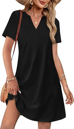WIHOLL Summer Dresses for Women Casual V Neck Wedding Guest Dress Hawaiian Midi Dress Fashion Bea... | Amazon (US)