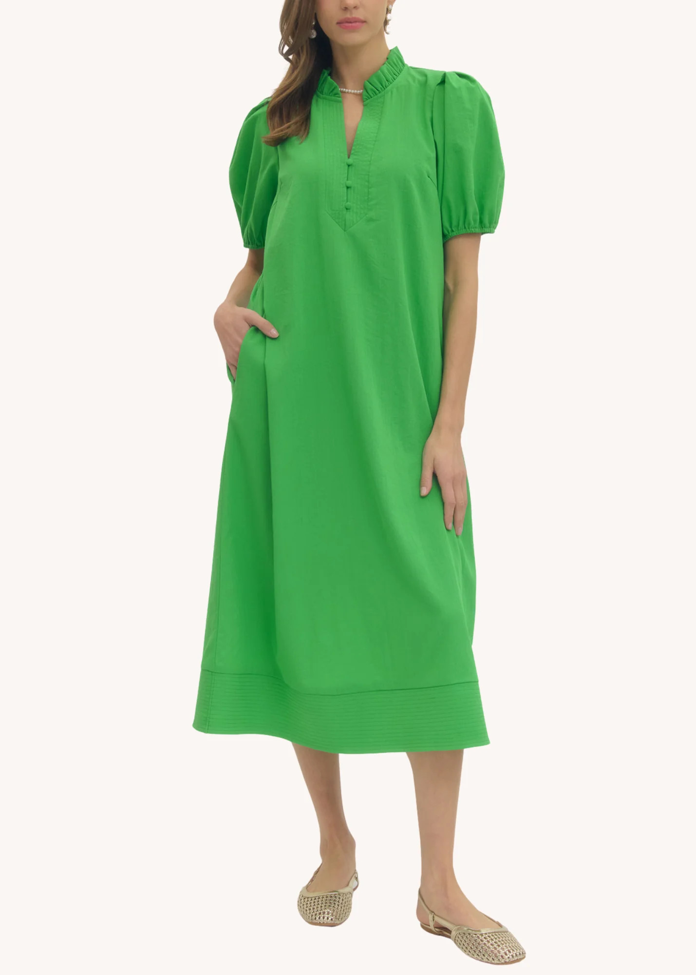 Maisie Midi Dress in Green | Poppy and Pink