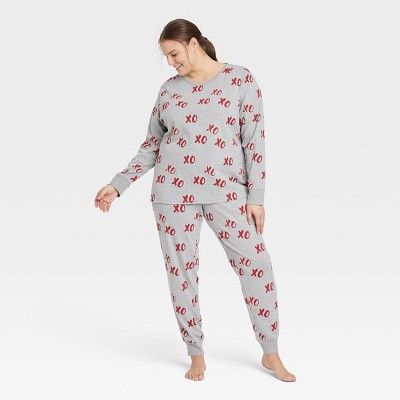 Women's Valentine's Day XOXO Print Matching Family Pajama Set - Gray | Target