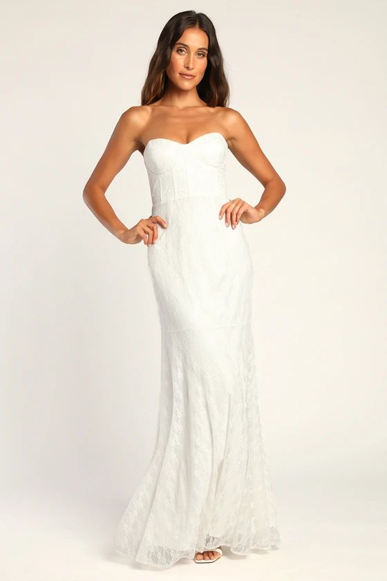 A Vow to Love White Lace Bustier Trumpet Maxi Dress | Lulus (US)