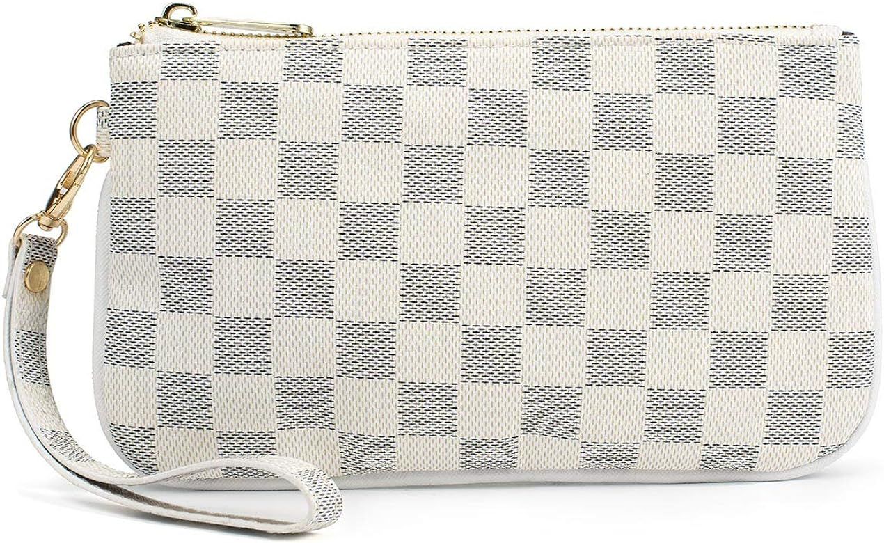 Checkered Zip Wristlet Wallet for women Leather RFID Blocking Purse | Amazon (US)