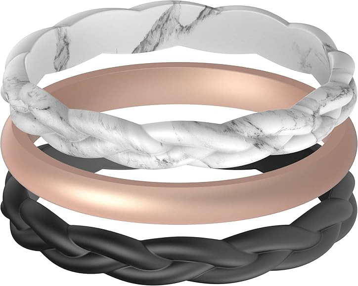 ThunderFit Women Silicone Wedding Bands, Breathable Wedding Rings for Women, Unique Designs | Amazon (US)