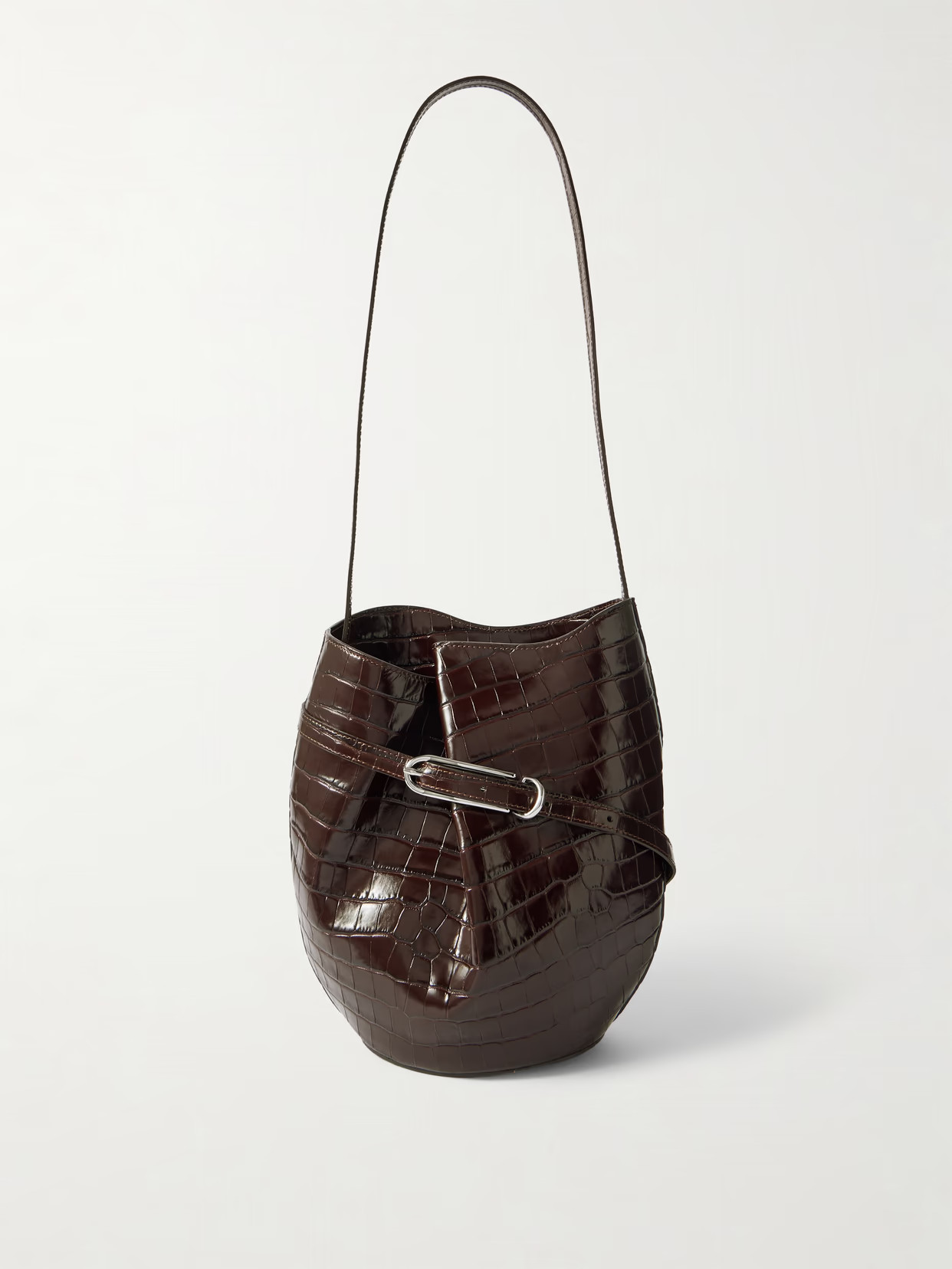 Liffner - Buckled Croc-effect Glossed-leather Bucket Bag - Brown | NET-A-PORTER (US)