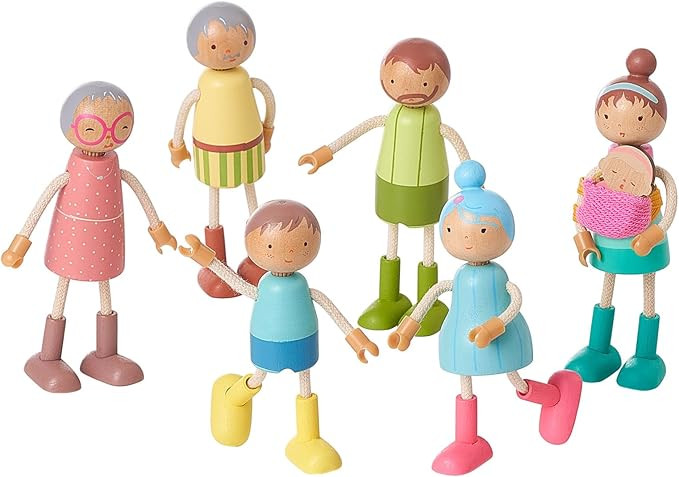 Giant bean Wooden Family Dolls Set of 7 for Dollhouse, Dollhouse People Miniature Dollhouse Acces... | Amazon (US)