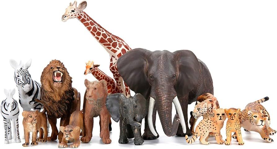 BOLZRA Safari Zoo Animals Figures Toys, 14 Piece Realistic Jungle Animal Figurines, African Wild ... | Amazon (US)