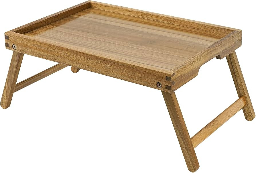 VaeFae Acacia Bed Table Tray, Wooden Breakfast Tray with Folding Legs, Bed Tray for Eating and La... | Amazon (US)