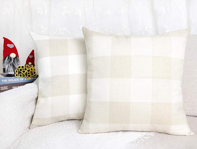 4TH Emotion Set of 2 Farmhouse Buffalo Check Plaid Throw Pillow Covers Cushion Case Polyester Lin... | Amazon (US)