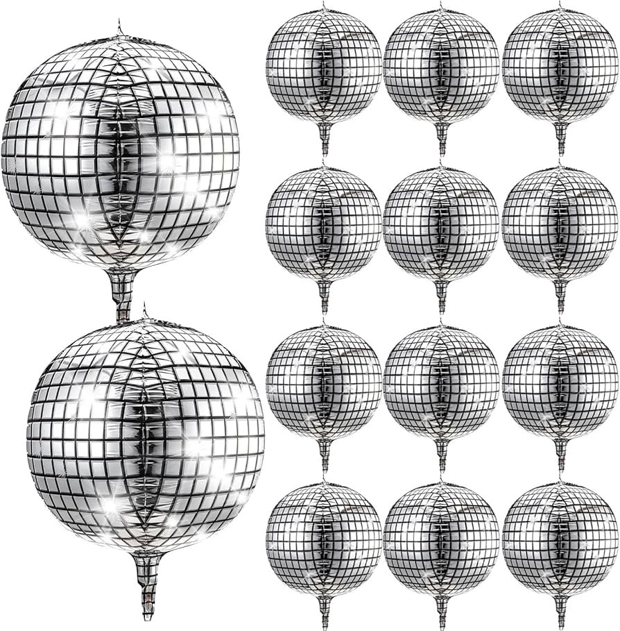 Disco Ball Balloons 20 Pieces 22 Inch 4D Disco Balloons Large Silver Laser Foil Balloon Metallic ... | Amazon (US)