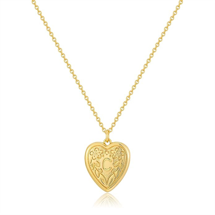 Gold Initial Name Heart Letter Pendant Necklace for Women Trendy 14K Gold Plated Fashion Waterpro... | Amazon (US)