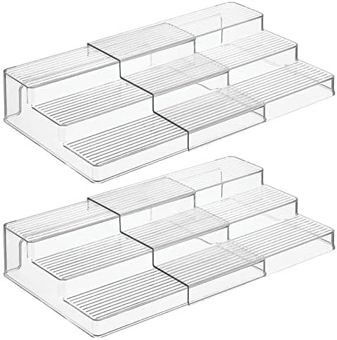 mDesign Plastic Spice/Food Kitchen Expandable Cabinet Shelf Organizer, 3 Tier Storage, Compact Ca... | Amazon (US)