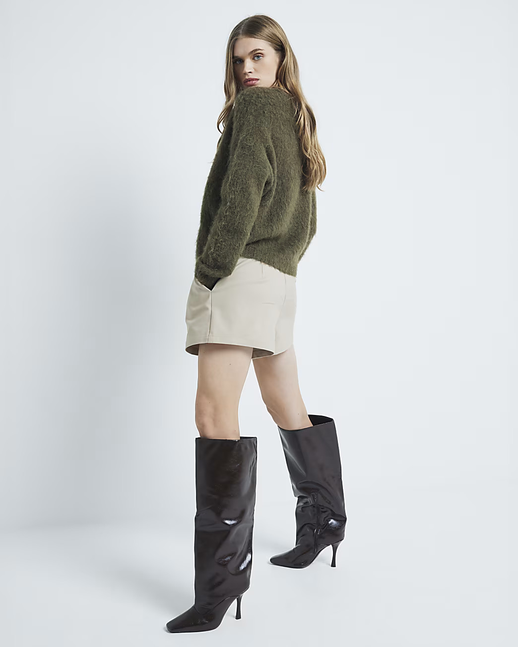 Brown Square Toe High Leg Boots | River Island UK & IE