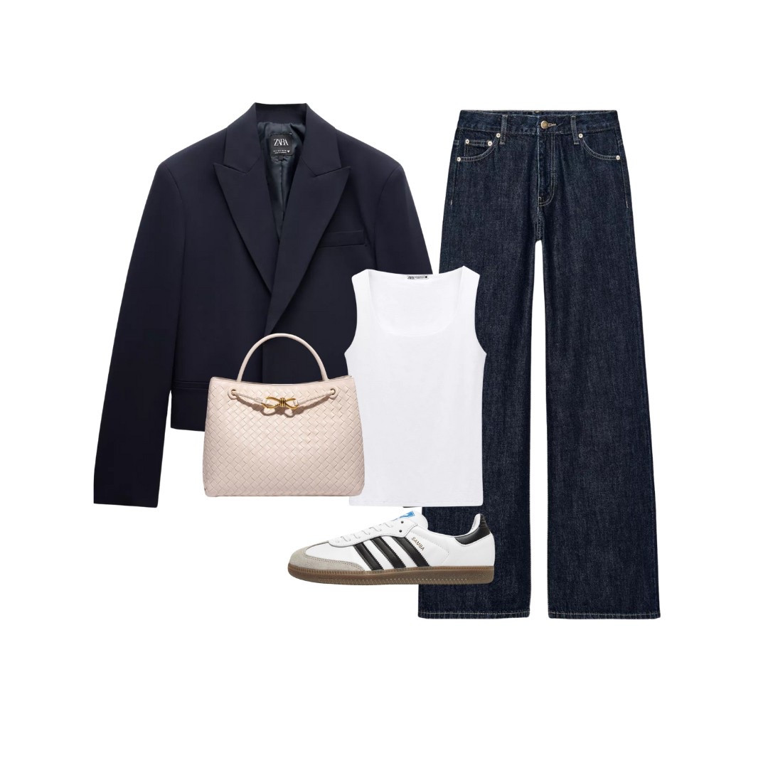 Navy in spring 🙌🏻🫶🏻 Zara blazer cropped wide leg jeans sambas adidas 

#LTKmidsize #LTKuk #LTKspring
