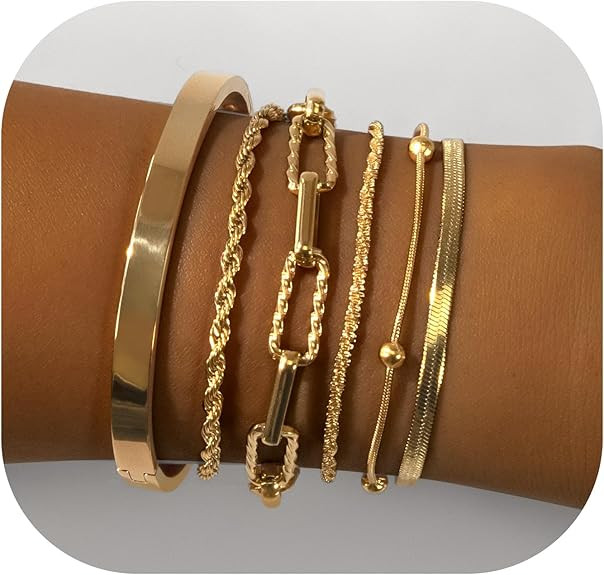 Gold Bracelets for Women, Exquisite 18K and 14K Real Gold-Plated Bracelet Stacking Sets, Waterpro... | Amazon (US)
