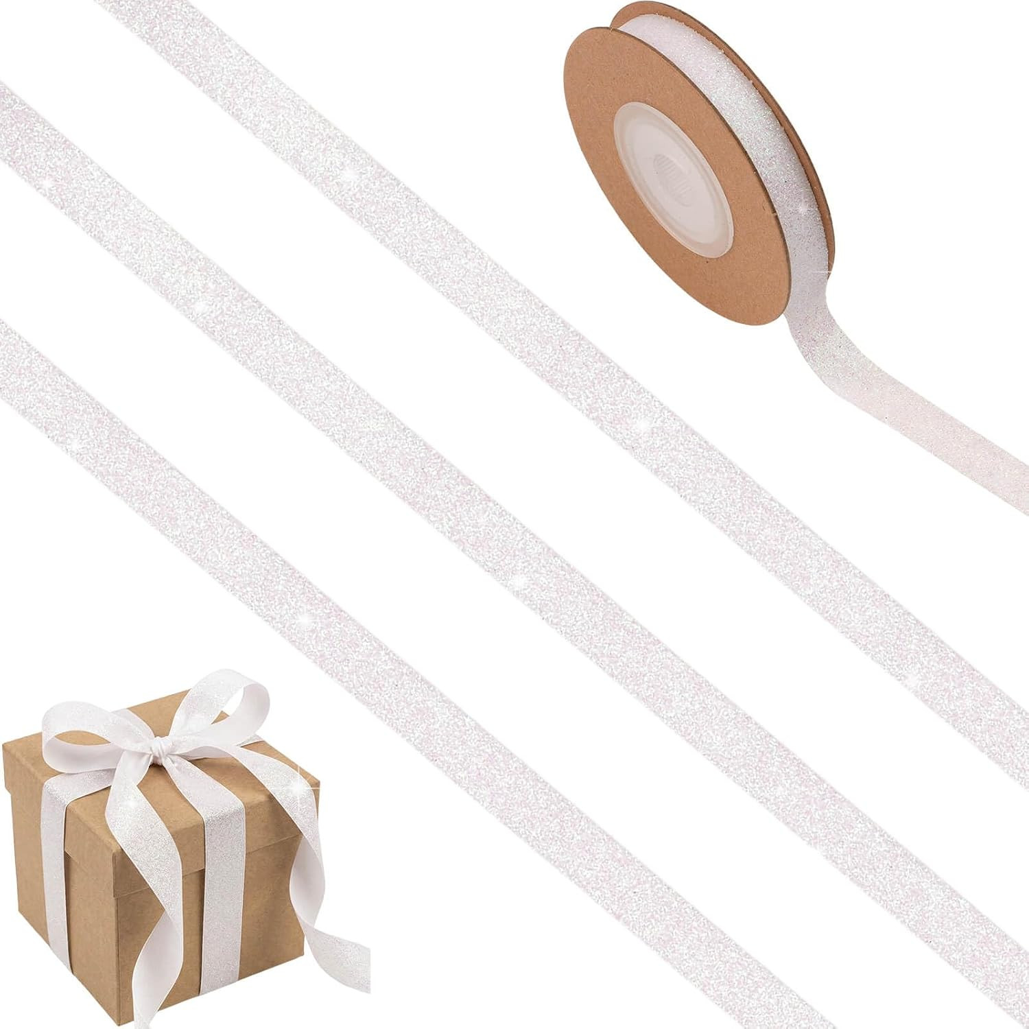 No Shed Glitter Ribbon, 3/8 5/8 7/8 Inch Sparkle, Cheer Bows Homecoming Mum Crafts Gift Wrapping, 10 Yards (Iridescent White, 3/8") | Amazon (US)