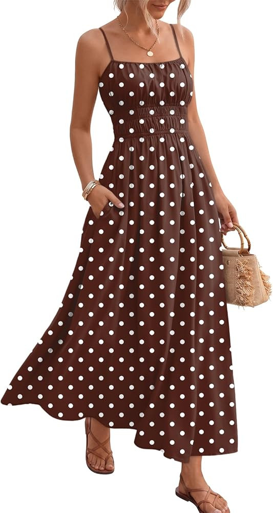 LILLUSORY Women Floral Maxi Dress Summer Spaghetti Strap Smocked Boho Beach Vacation Long Flowy S... | Amazon (US)