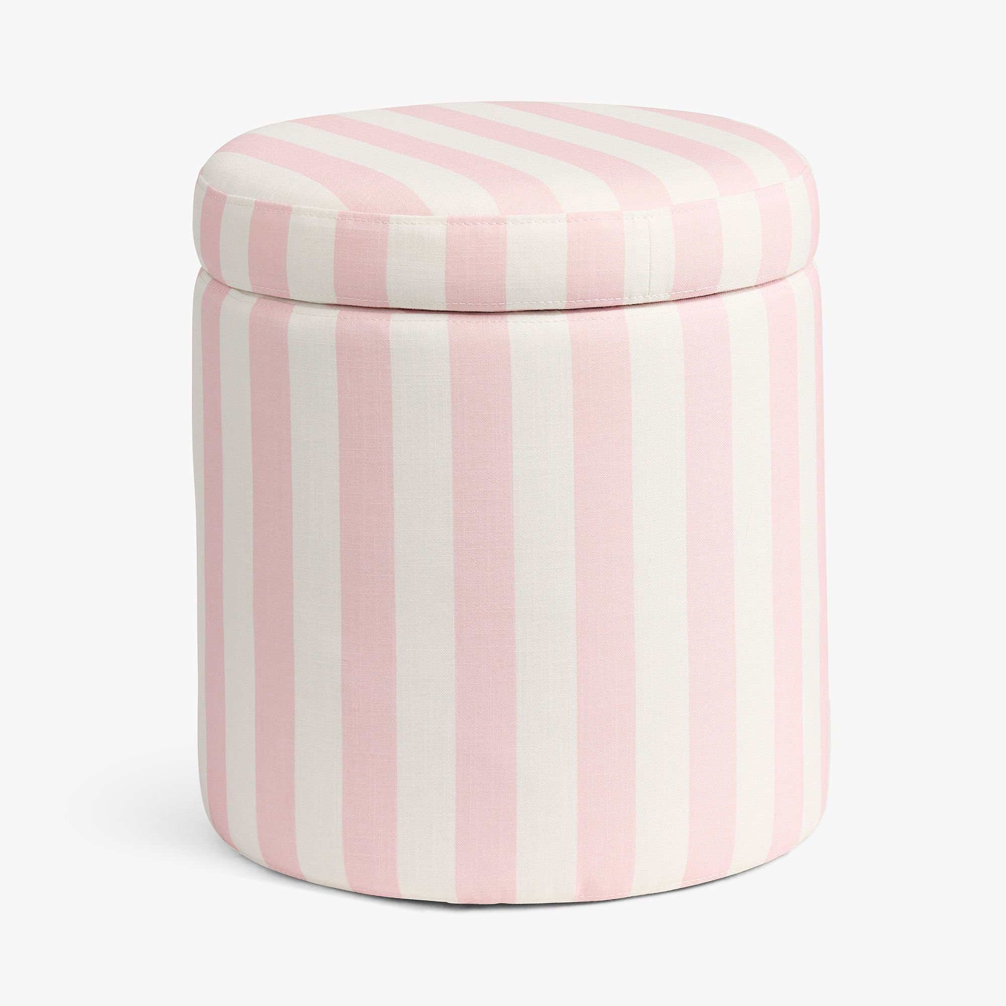 Cabana Stripe Mauve Blush Simple Round Storage Ottoman | Pottery Barn Teen