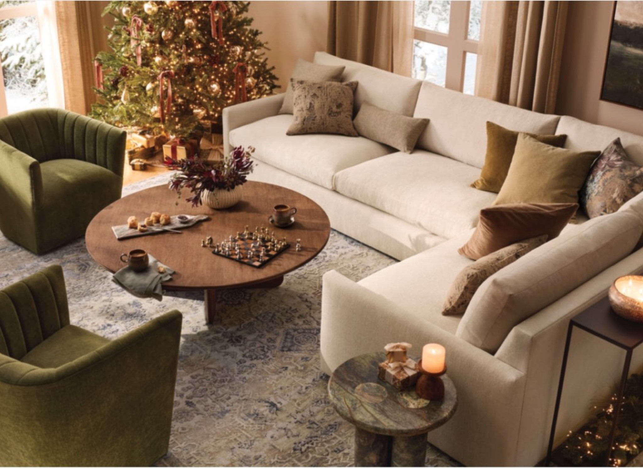 A festive modern living room by Arhaus. 

#LTKSaleAlert #LTKHome #LTKGiftGuide