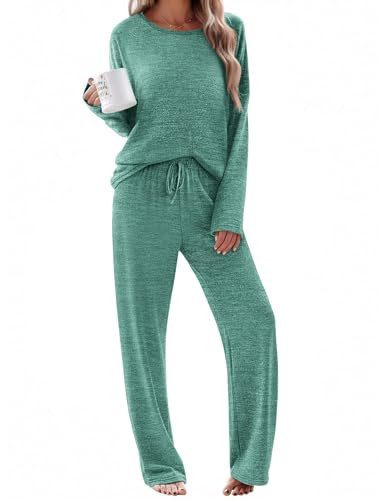 Ekouaer Pjs Set Women's Long Sleeve Nightshirts and Long Pajama Pants Soft Sleepwear Loungewear Set Green,M | Amazon (US)