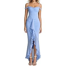 KUTUMAI Women Ruffle Bodycon Maxi Dress Ruched Long Formal Cocktail Wedding Guest Dresses | Amazon (US)