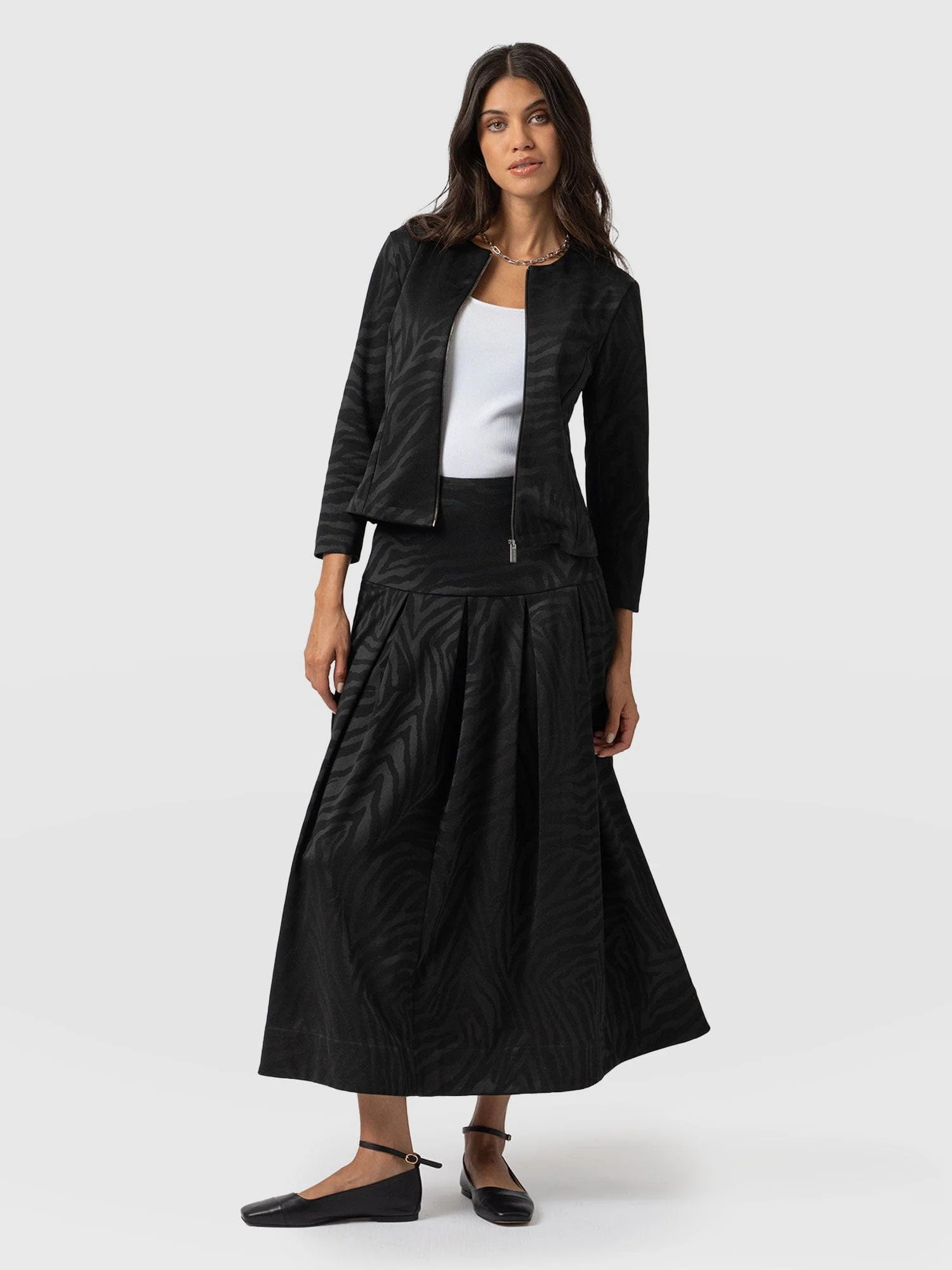 Everly Pleated Skirt - Black Zebra | Saint + Sofia