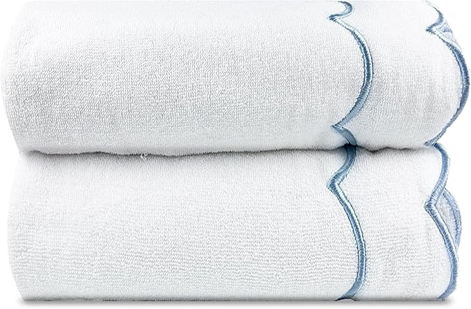 2 pcs Blue Scalloped Bath Towels Set Cute Embroidered Decorative Towels 100% Cotton Soft Towels B... | Amazon (US)
