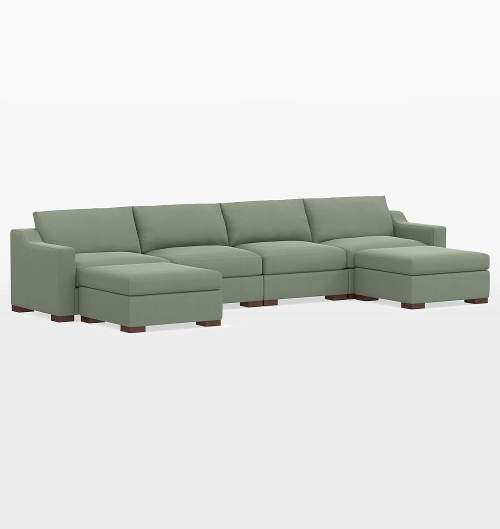 Sublimity 6-Piece Double Ottoman Sectional Sofa, Studio - Cannes Velvet Silver Sage | Rejuvenation