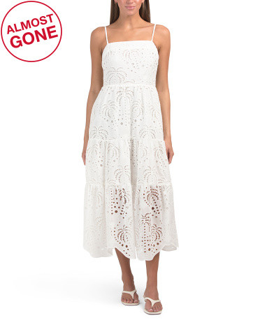 Tropical Eyelet Detailed Tiered Cotton Maxi Dress | TJ Maxx