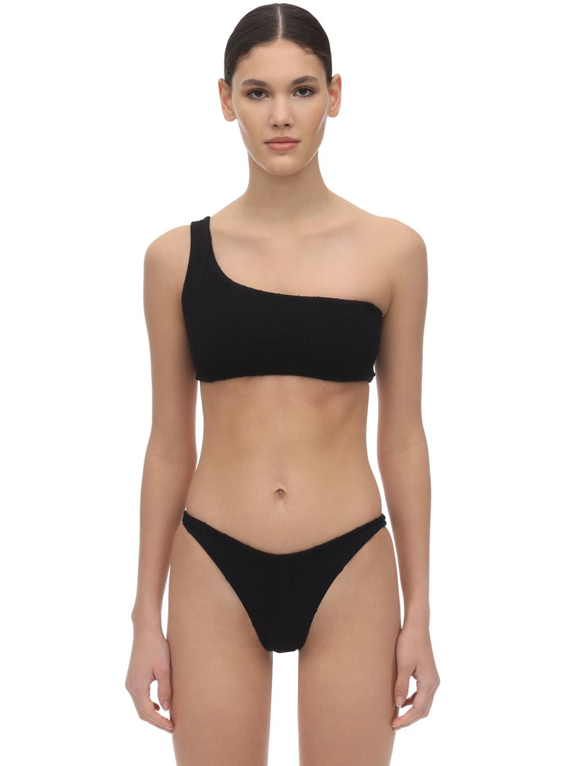 Nancy One Shoulder Seersucker Bikini Set | Luisaviaroma