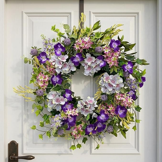 Jobflower Spring Wreaths for Front Door, 24 Inch Purple Summer Wreath Everyday Artificial Wild Fl... | Amazon (US)
