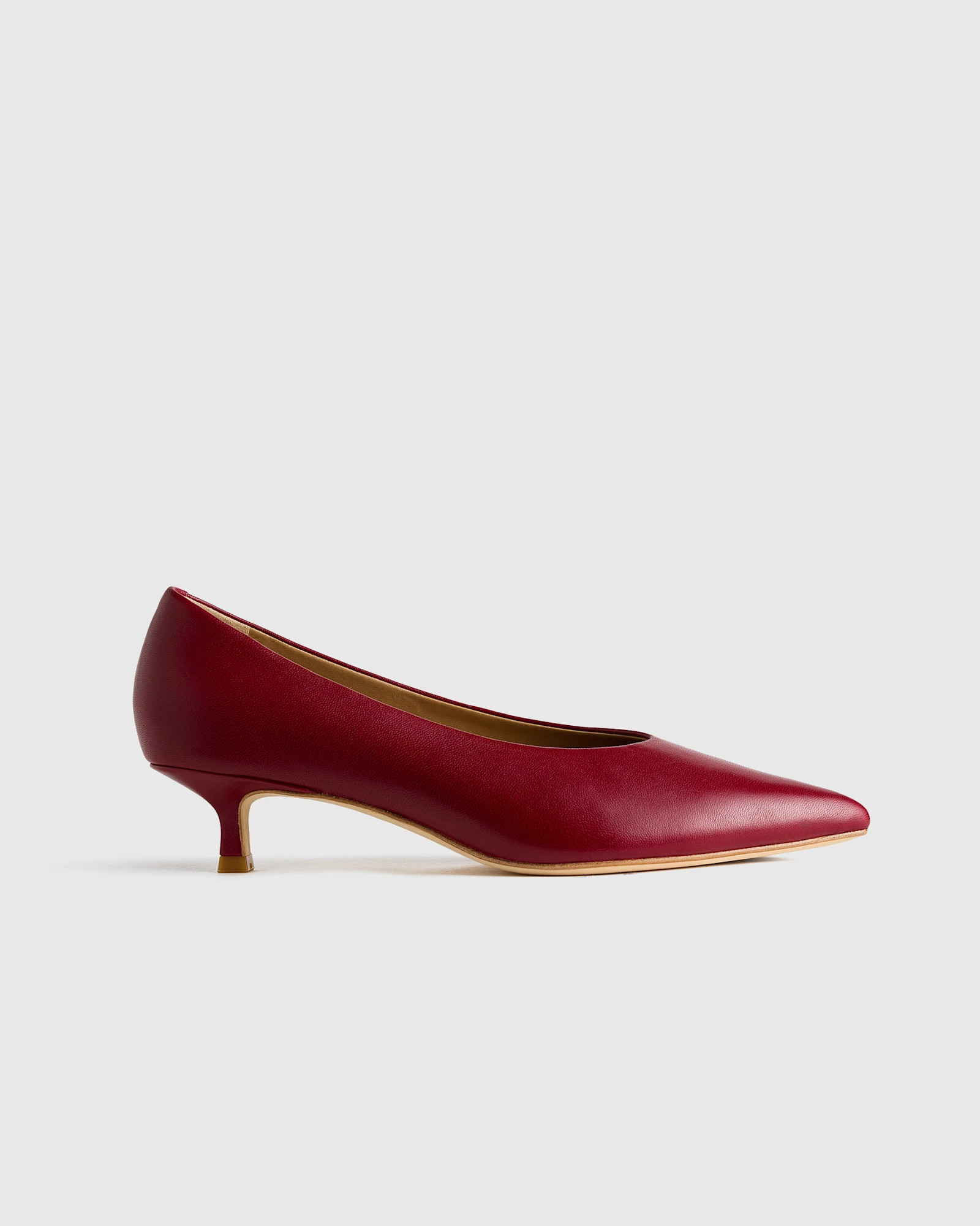 Quince | Women's Italian Leather Pointed Toe 40mm Kitten Heel Pump in Almond, Size 9 | Quince