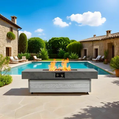 48" W 50,000 Btu Rectangular Tabletop Steel Outdoor Propane Fire Pit, With Lid Waterproof Cover And Glass Stones Propane Gas Fire Pit Table | Wayfair North America