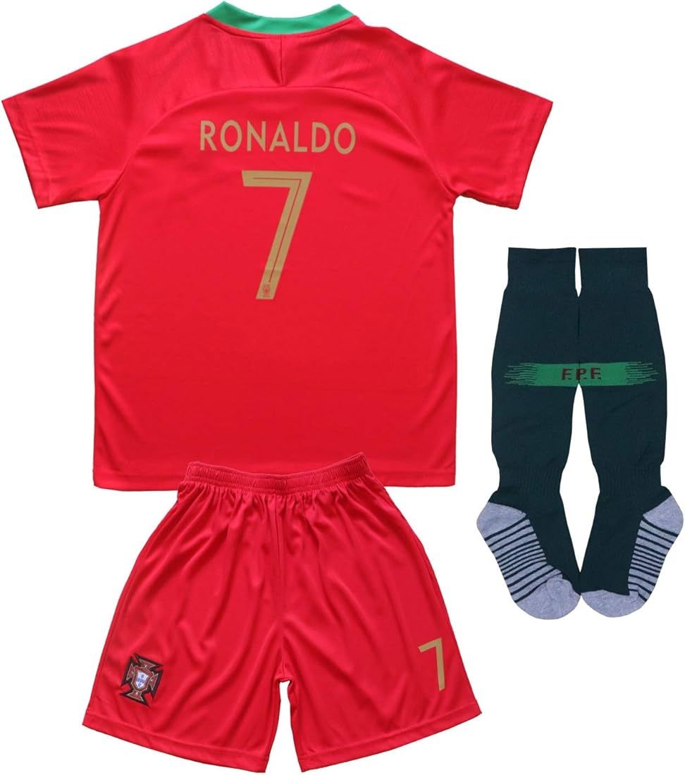 FPF 2018 Portugal #7 Home Red Cristiano Ronaldo Kids Soccer Football Jersey Gift Set Youth Sizes | Amazon (US)