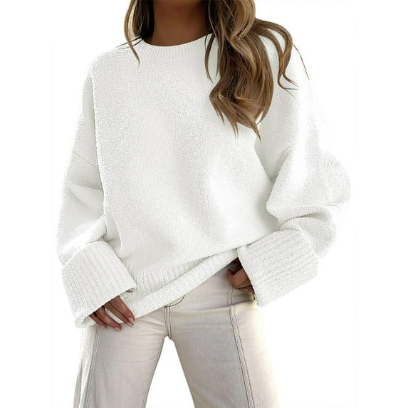 Fantaslook Sweaters for Women Oversized Crewneck Long Sleeve Chunky Knit Pullover Sweaters Tops T... | Walmart (US)
