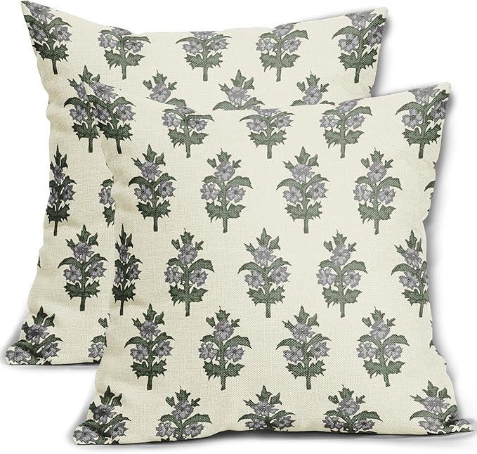 Sage Green Grey Gray Floral Pillow Covers 18x18 Set of 2 Spring Summer Flower Leaves Print Decora... | Amazon (US)