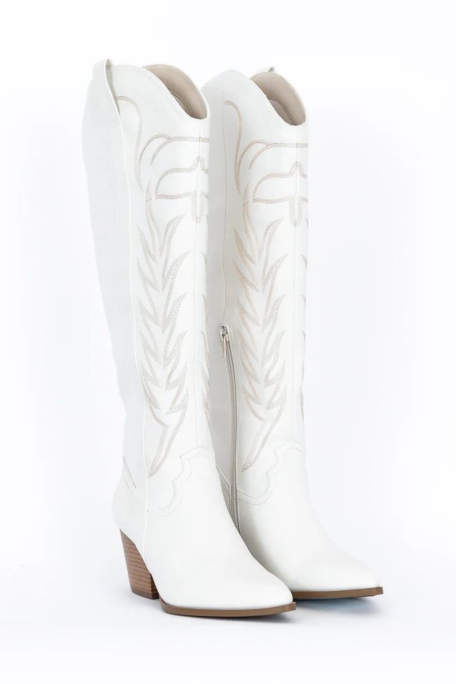 Shania White Cowboy Boot | Pink Lily