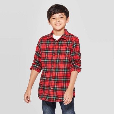 Boys' Check Long Sleeve Button-Down Shirt - Cat & Jack™ Red | Target