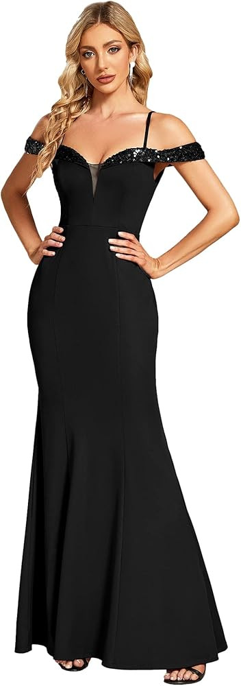 Ever-Pretty Women's V Neck Off Shoulder Sequin Sleeves Mermaid Floor Length Maxi Evening Dresses ... | Amazon (US)