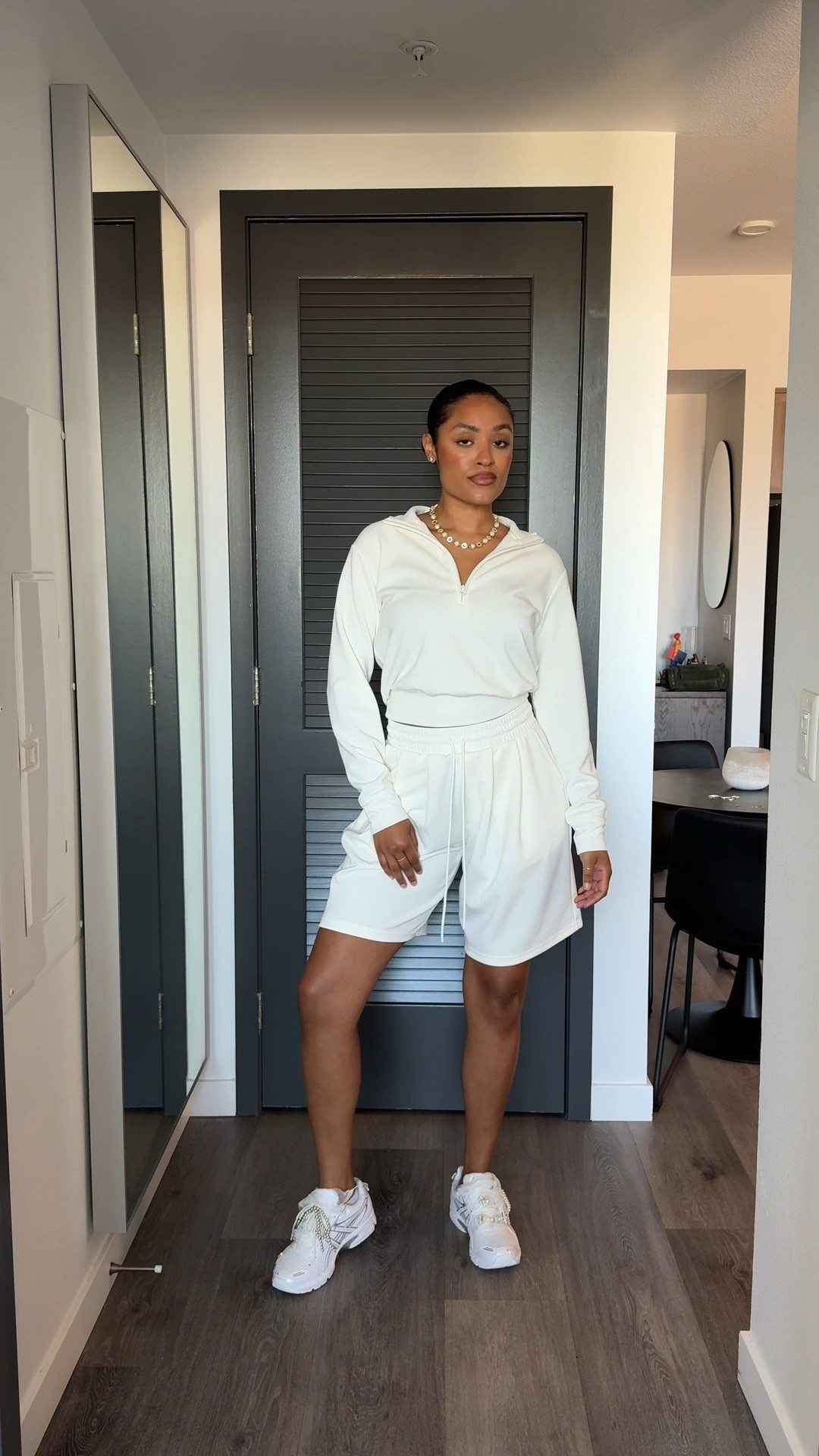 Wearing a size 4 in the denims and small in the set 