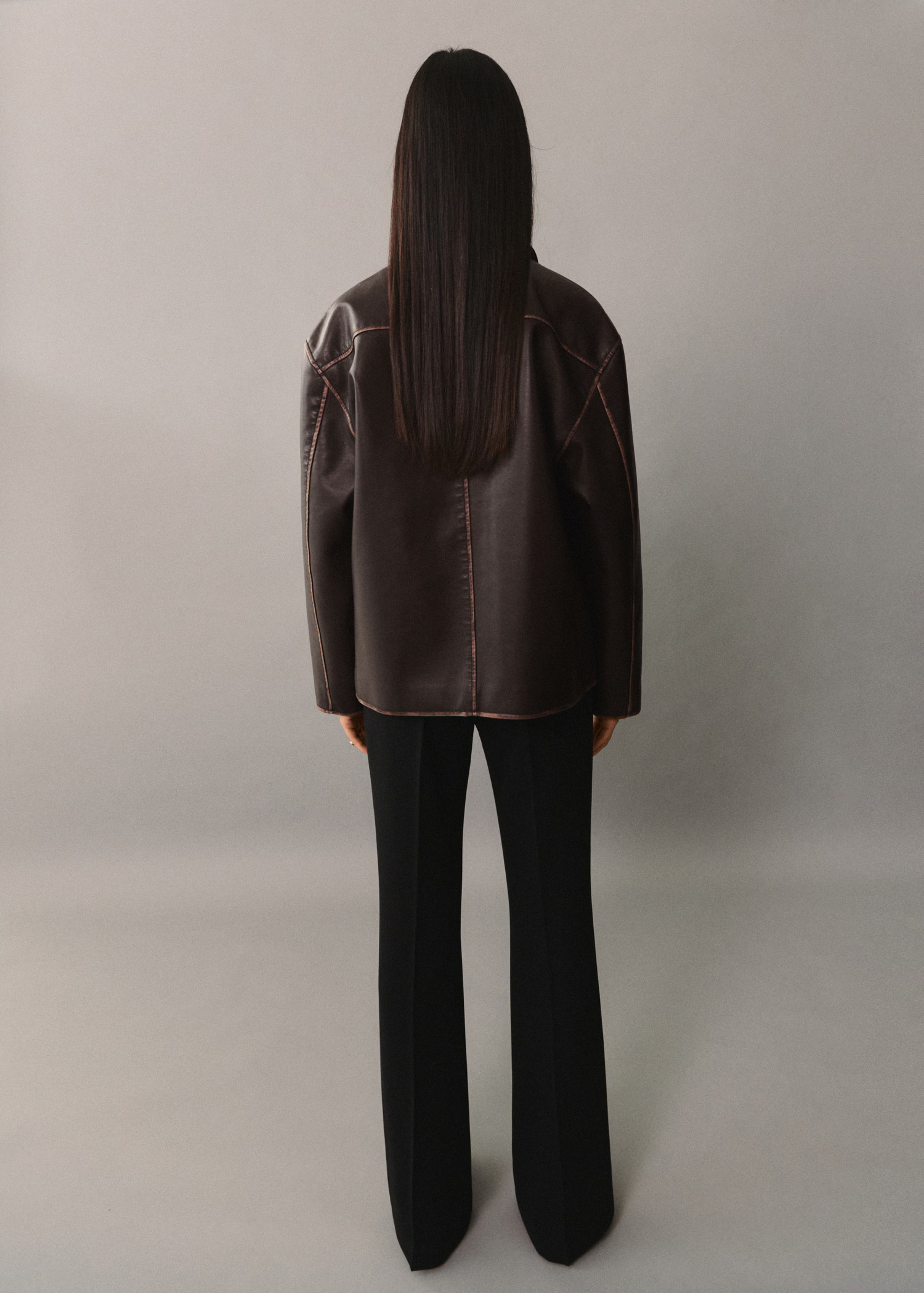 Leather-effect jacket with contrast stitching - Women | MANGO USA | Mango (US/MX/AU)