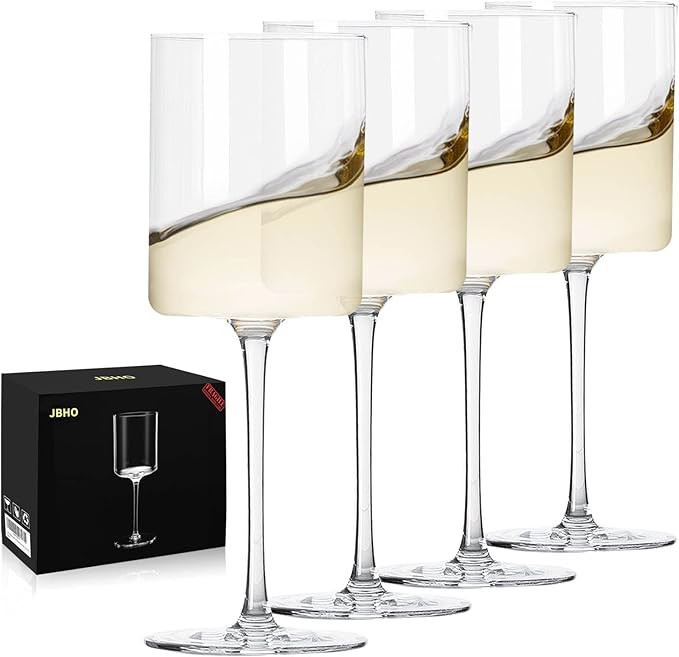 JBHO Large Square White Wine Glasses - Luxury Eco-Friendly Gift-Packing - 16.2 Oz -Set of 4 - Per... | Amazon (US)