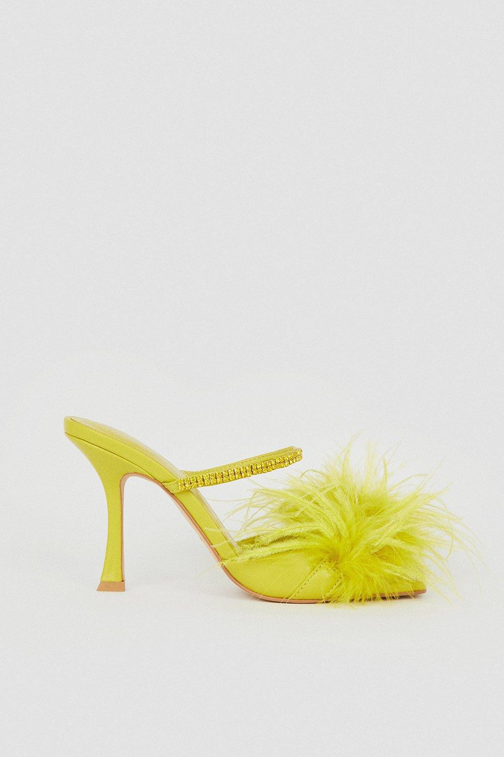 Leather Diamante Feather Heeled Mule | Karen Millen US