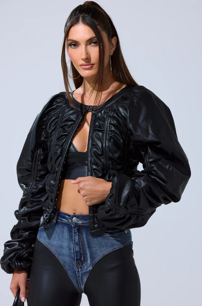 FAUX LEATHER CORSETED MOTO JACKET | AKIRA