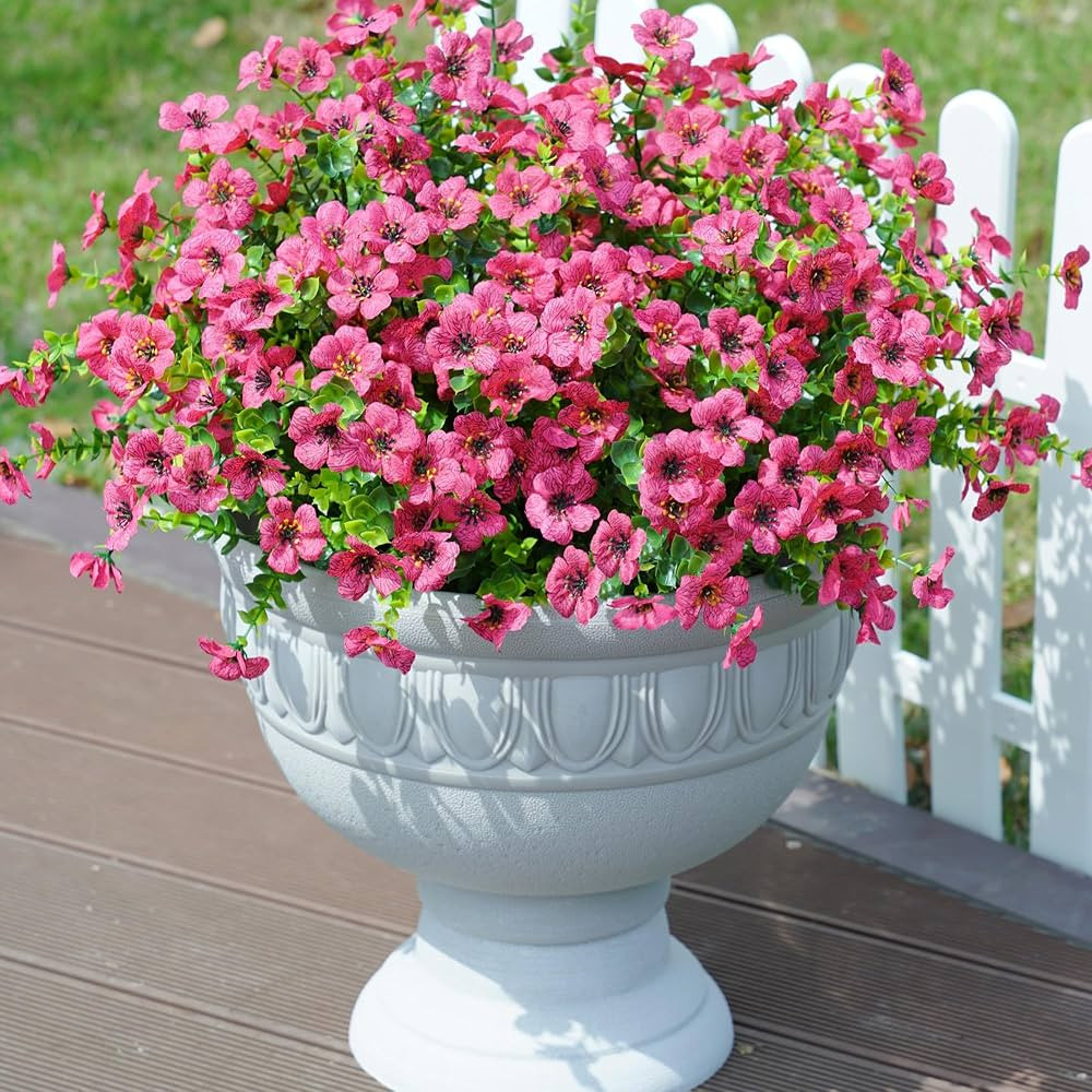 Artificial Fake Plants Flowers for Outdoor Outside Summer Decoration, 12 Bundles Faux Silk Hotpin... | Amazon (US)