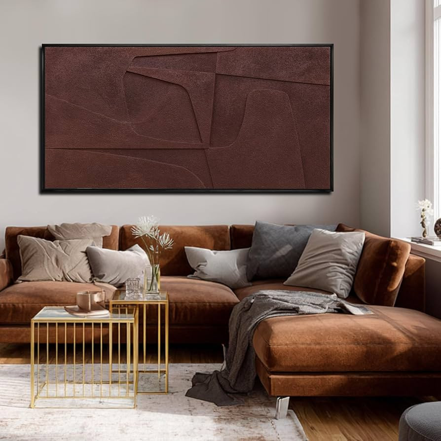 SDYA Oversized Abstract Wall Art, Brown Textured Wave Canvas Picture Artwork With Wooden Frame, N... | Amazon (US)