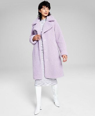 Women's Notch-Collar Teddy Coat | Macy's