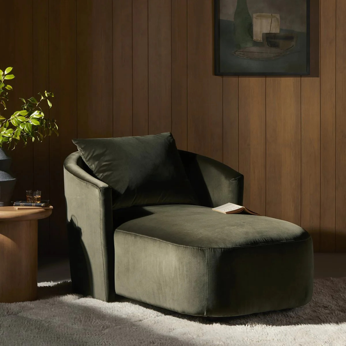 Four Hands Farrah Chaise Lounge in Surrey Olive | The Addison West