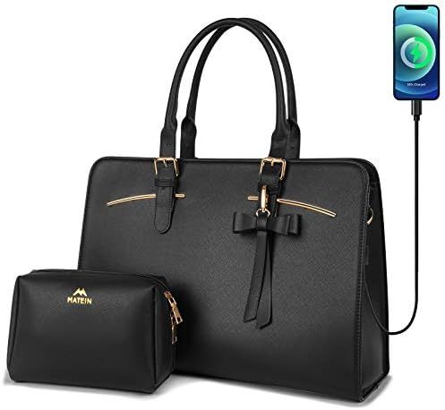 Laptop Tote Bag for Women, Large Waterproof PU Leather Work Briefcase with USB Charging Port Casu... | Amazon (US)